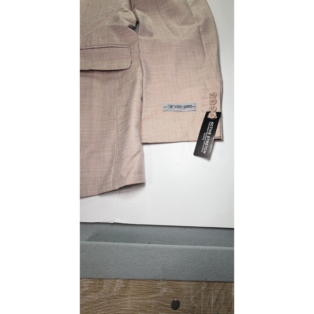 $349 NWT Stacy Adams Suit Jacket Blazer And Vest Size 48L Solid Light Carmel New - Picture 3 of 10